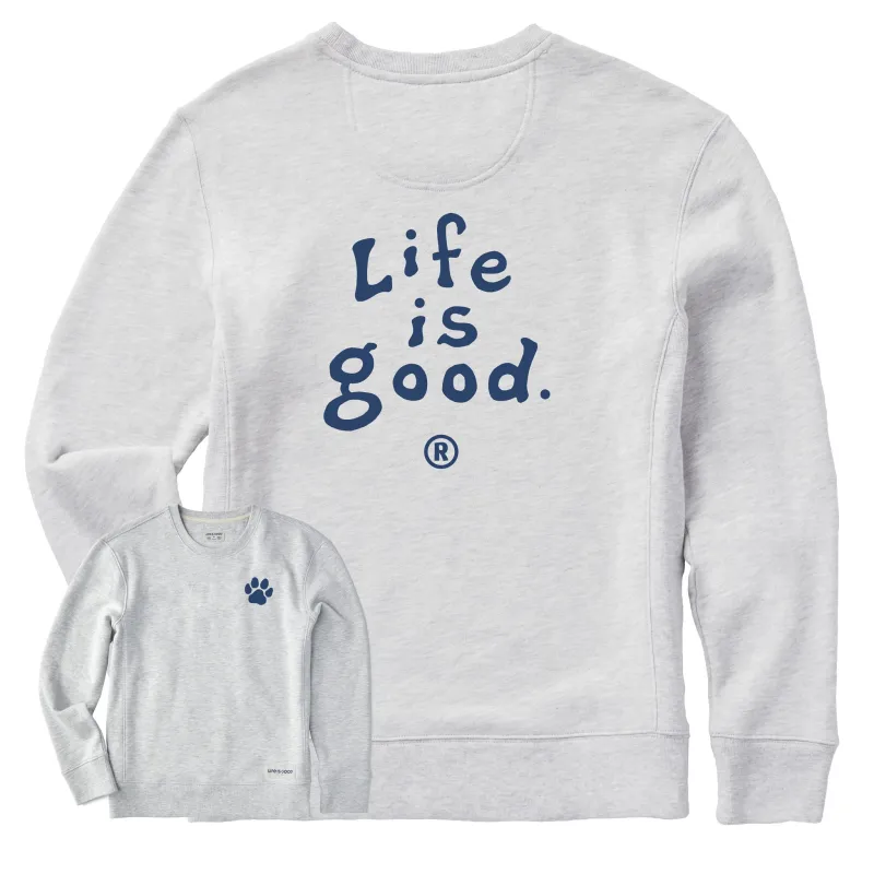 Women's LIG Vintage Wordmark Stacked Simply True Fleece Crew sold by Life is Good