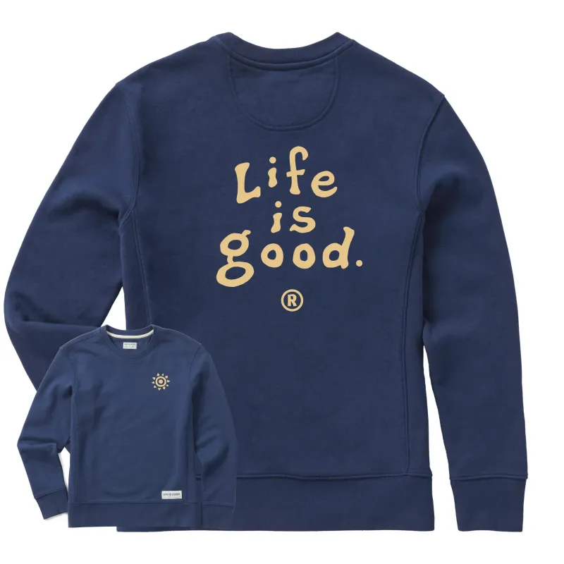 Women's LIG Vintage Wordmark Stacked Simply True Fleece Crew sold by Life is Good
