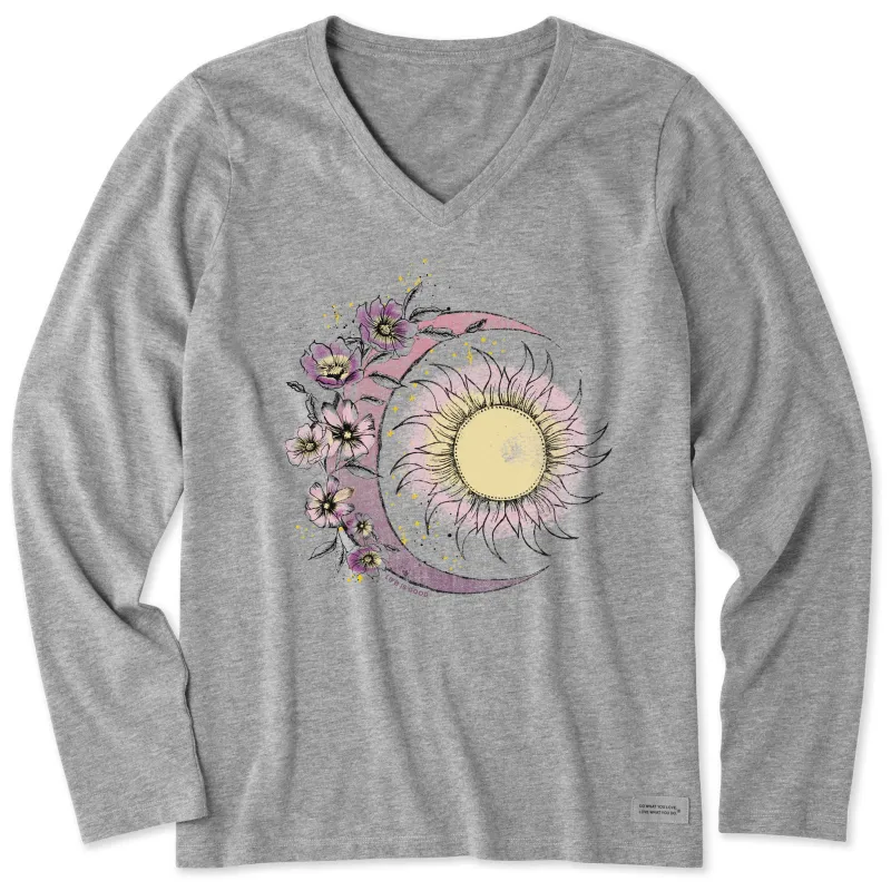 Women's Moon Flower Long Sleeve Crusher Vee sold by Life is Good