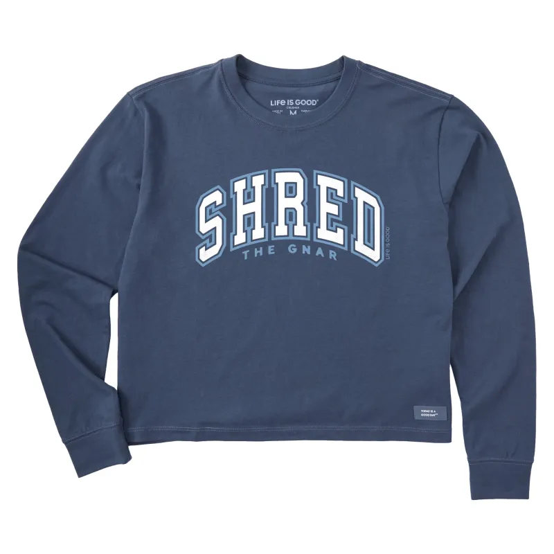 Women's Shred the Gnar Arch Long Sleeve Crusher Boxy Tee sold by Life is Good