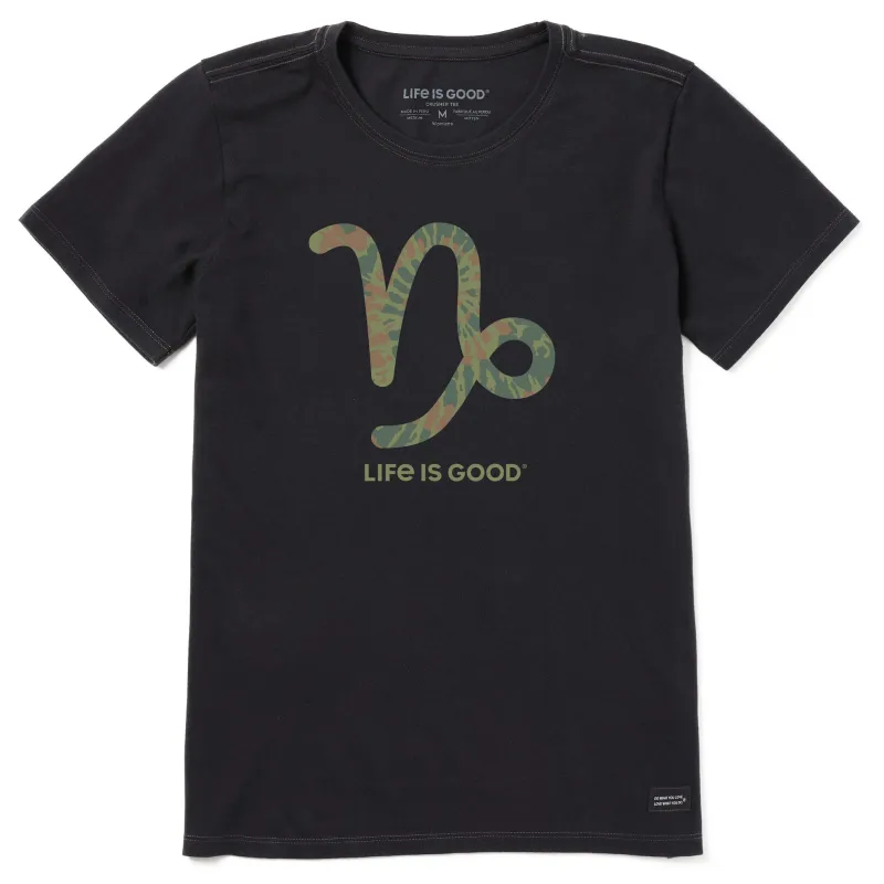 Women's Capricorn Sign Tie Dye Short Sleeve Crusher Tee sold by Life is Good