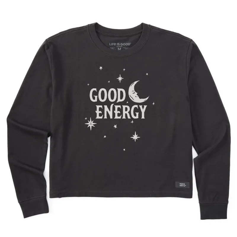 Women's Wordsmith Good Energy Moon & Stars Long Sleeve Crusher Boxy Tee sold by Life is Good