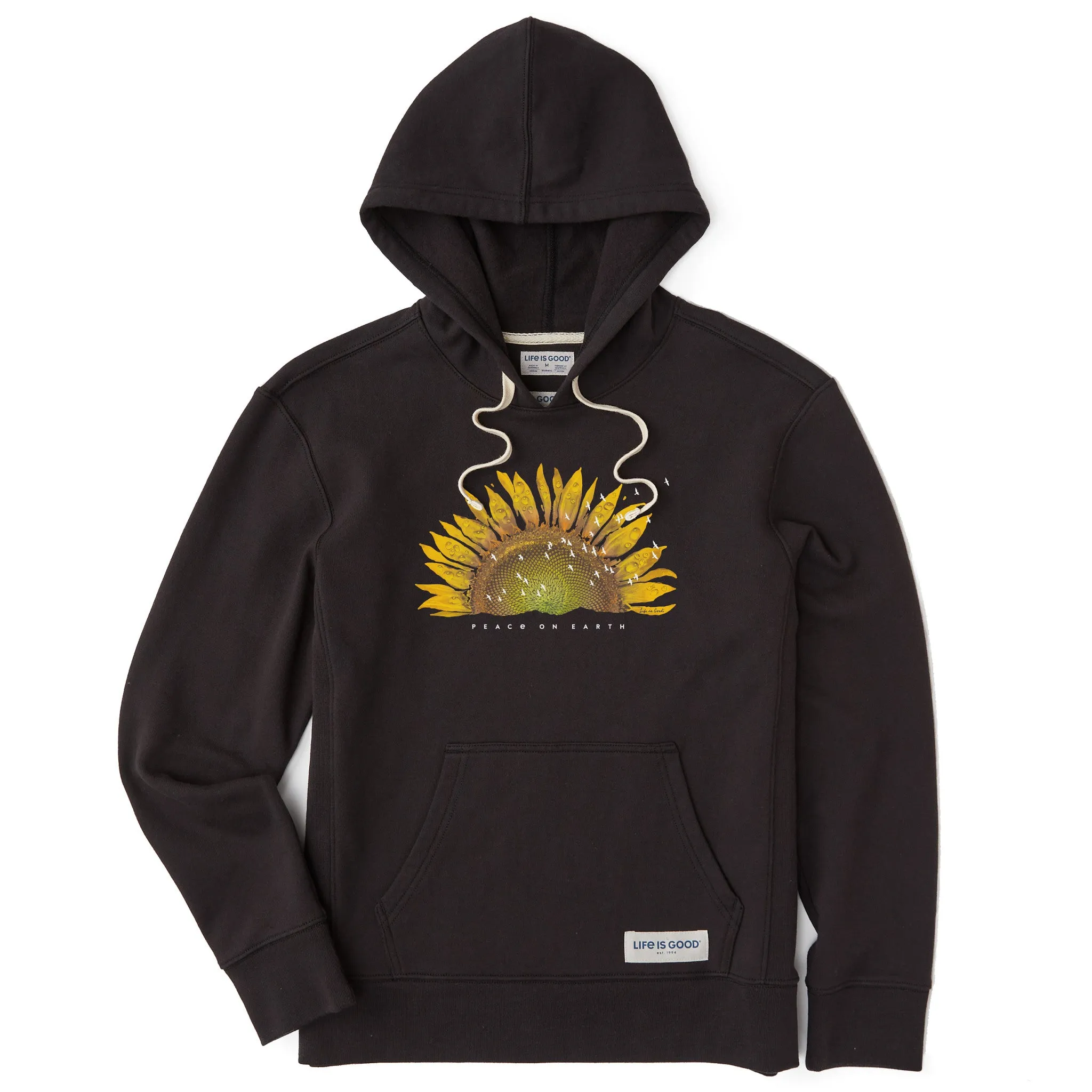 Women's Sunflower Dew Peace on Earth Simply True Fleece Hoodie sold by Life is Good
