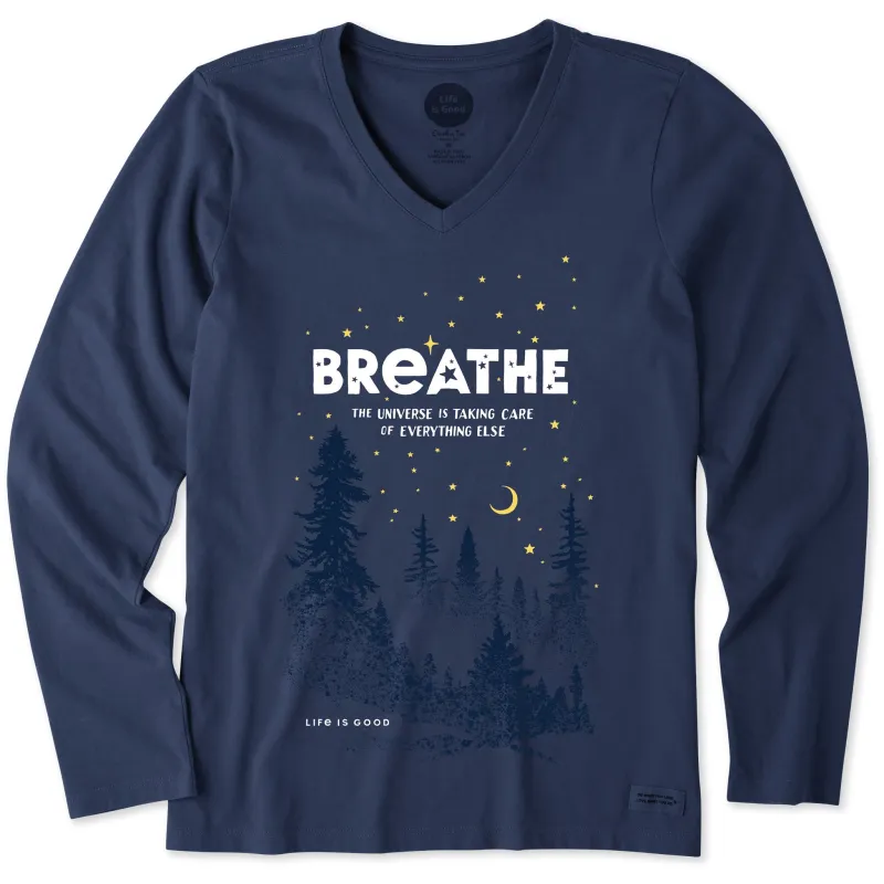 Women's Breathe in the Stars Long Sleeve Crusher Vee sold by Life is Good
