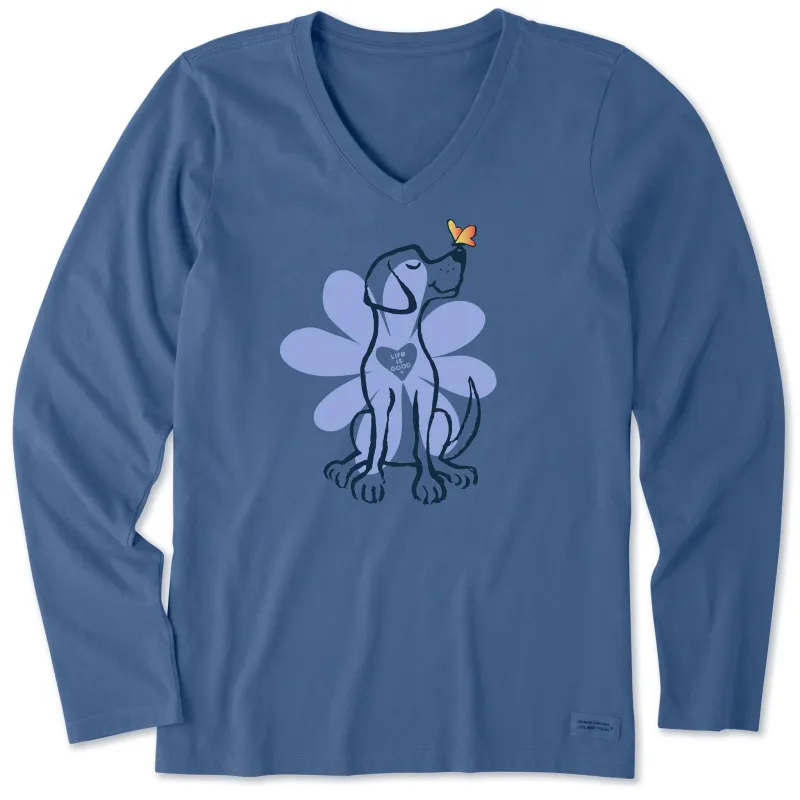 Women's Spring Daisy Dog Long Sleeve Crusher Vee sold by Life is Good