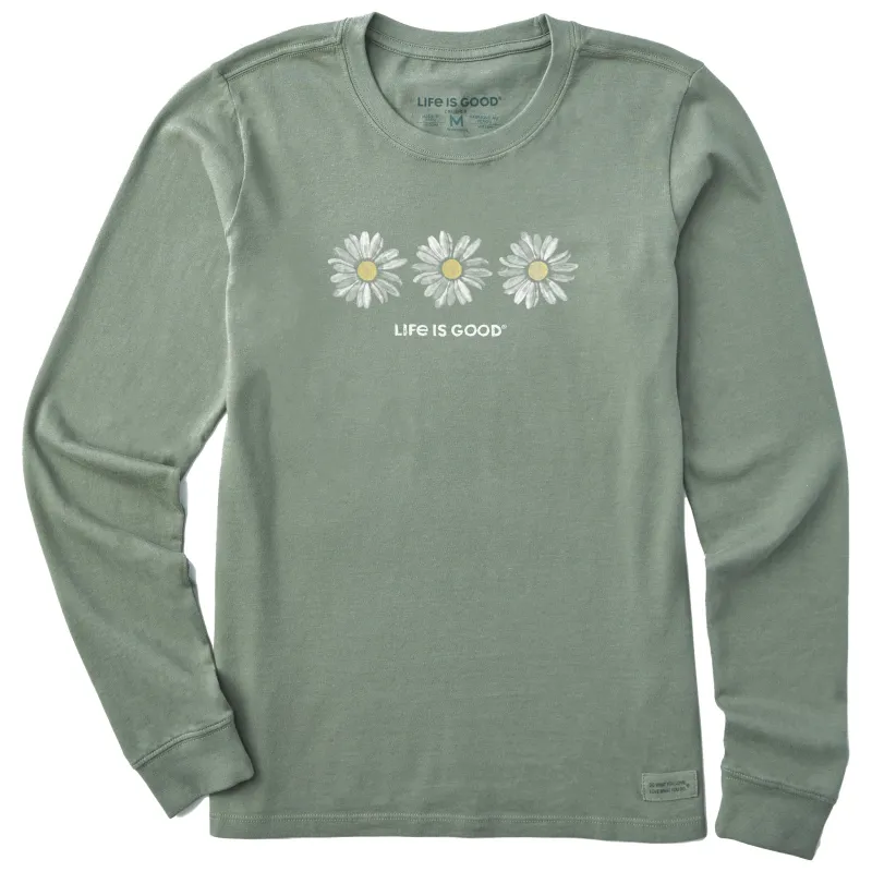 Women's Three Painted Daisies Long Sleeve Crusher Tee sold by Life is Good