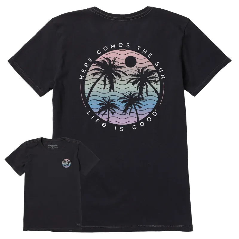 Women's Here Comes the Sun Palm Trees Short Sleeve Tee sold by Life is Good