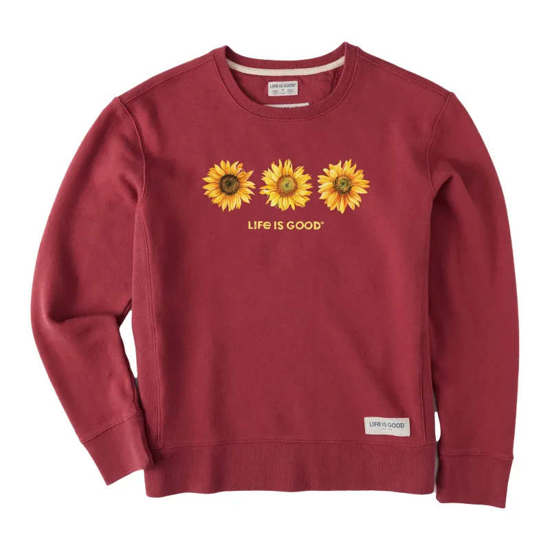 Women's 3 Sunflowers Simply True Fleece Crew sold by Life is Good