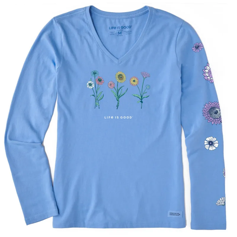 Women's Botanical Flowers Long Sleeve Crusher Vee sold by Life is Good