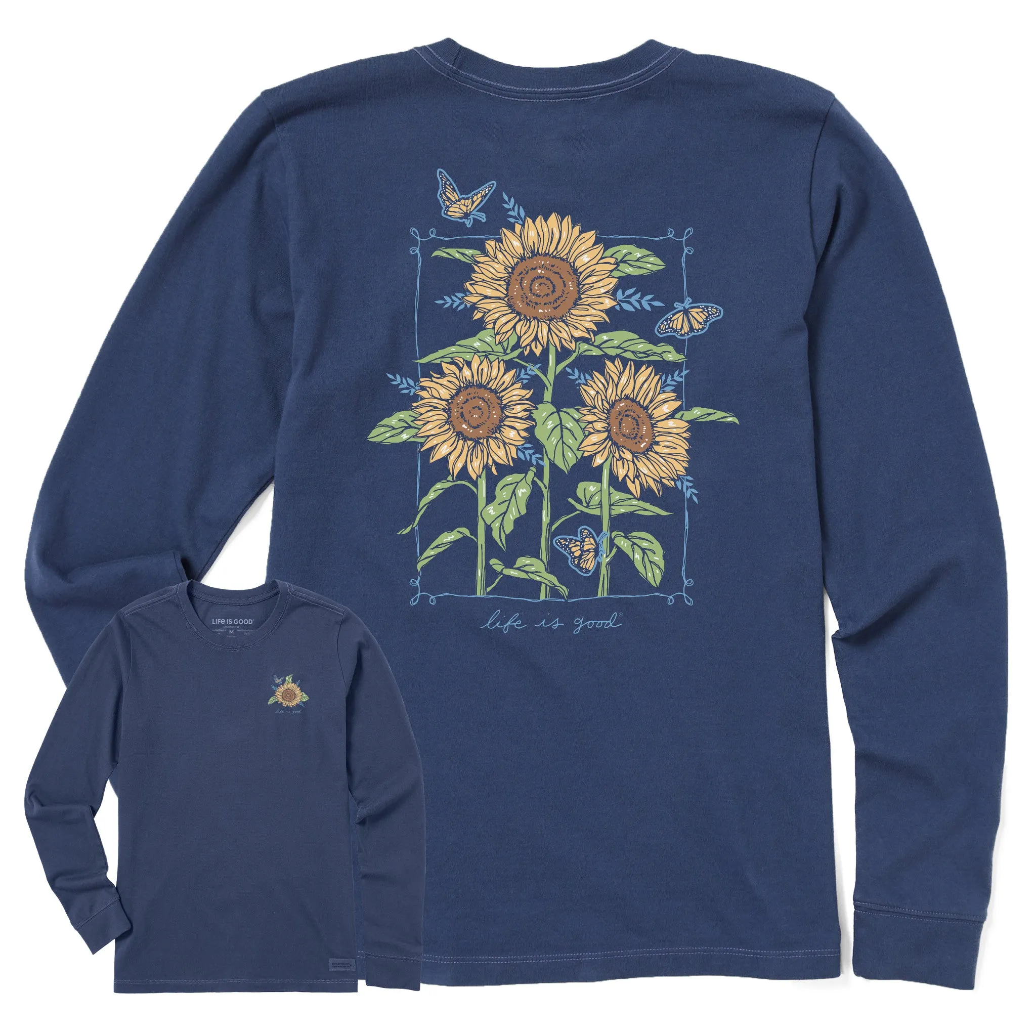 Women's Sunflowers & Monarchs Long Sleeve Crusher Tee sold by Life is Good