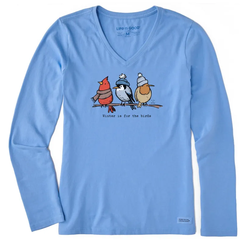 Women's Shady Winter is for the Birds Long Sleeve Crusher Vee sold by Life is Good