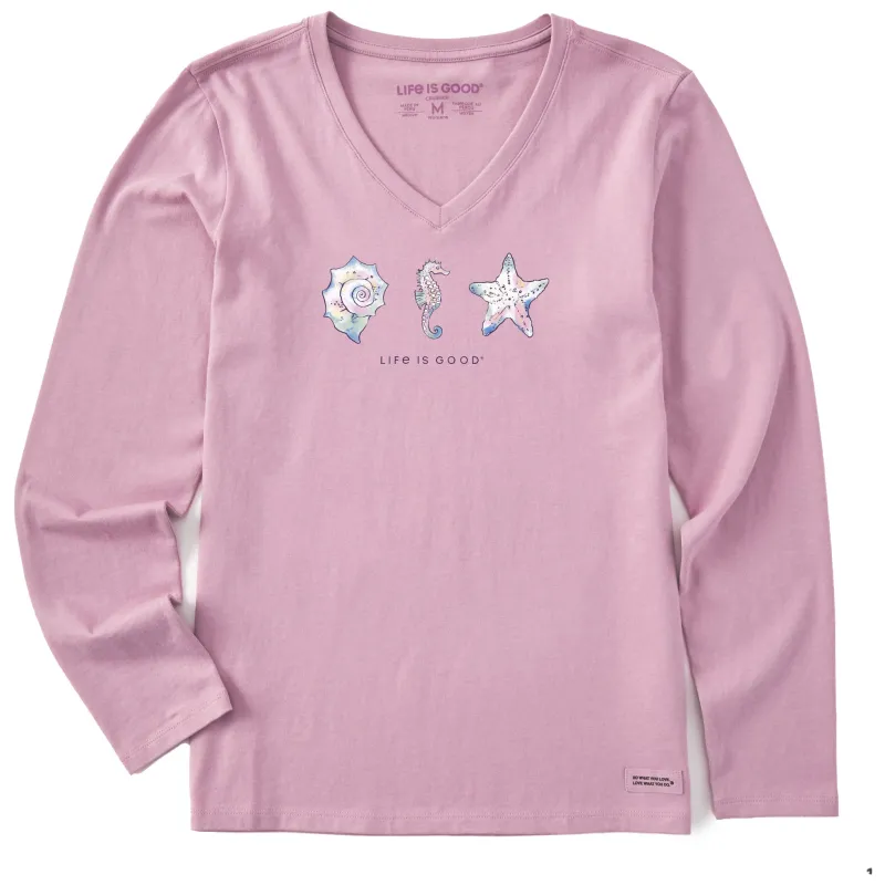 Women's Sea Life and Shells Long Sleeve Crusher Vee sold by Life is Good