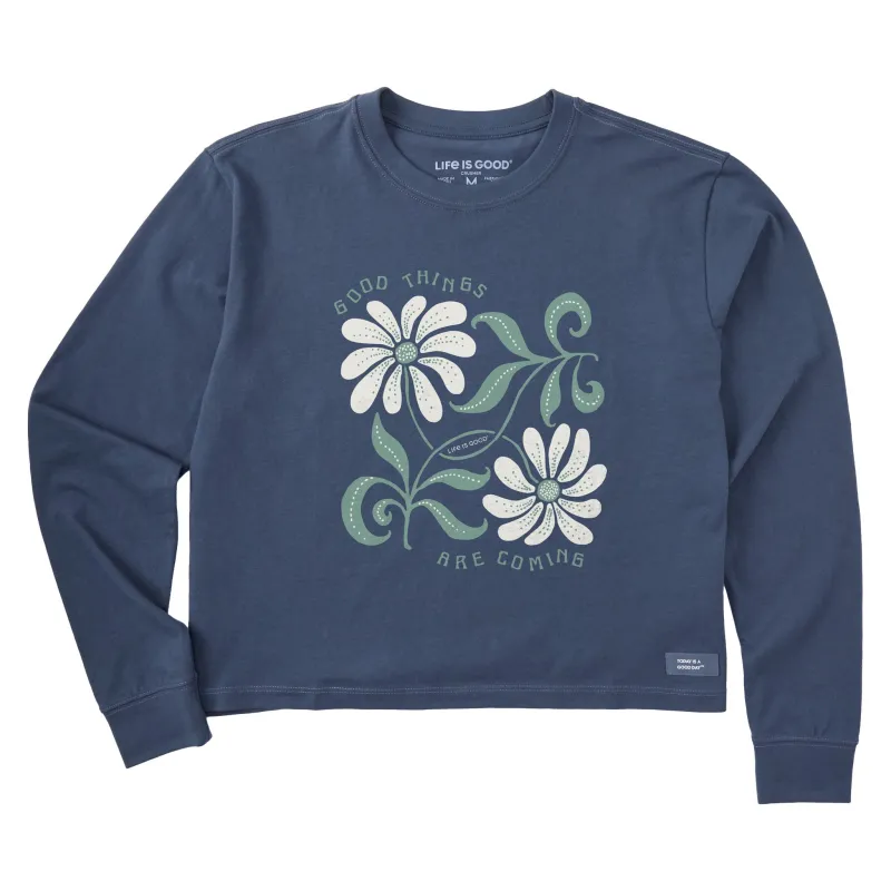 Women's Good Things are Coming Daisies Long Sleeve Crusher Boxy Tee sold by Life is Good