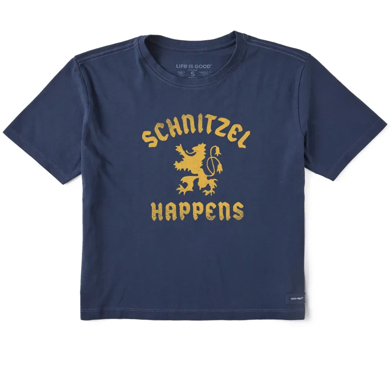 Women's Schnitzel Happens Short Sleeve Crusher Boxy Tee sold by Life is Good