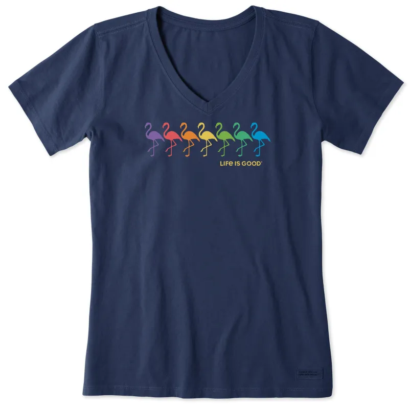 Women's Flamingo Spectrum Short Sleeve Vee sold by Life is Good