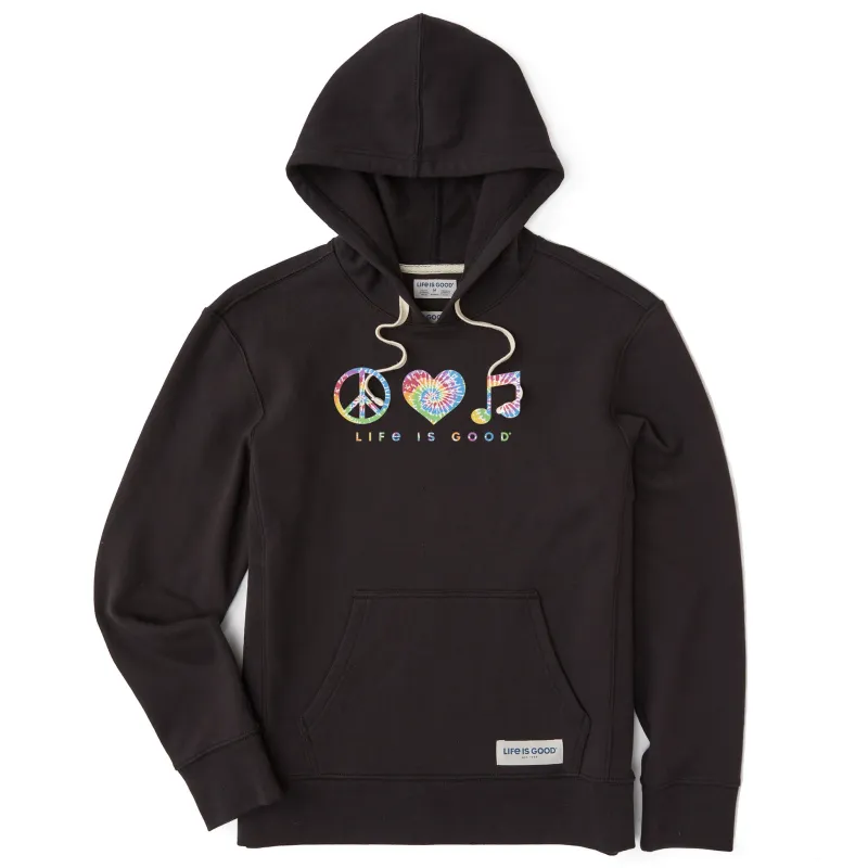 Women's Tie Dye Peace Love Music Simply True Fleece Hoodie sold by Life is Good