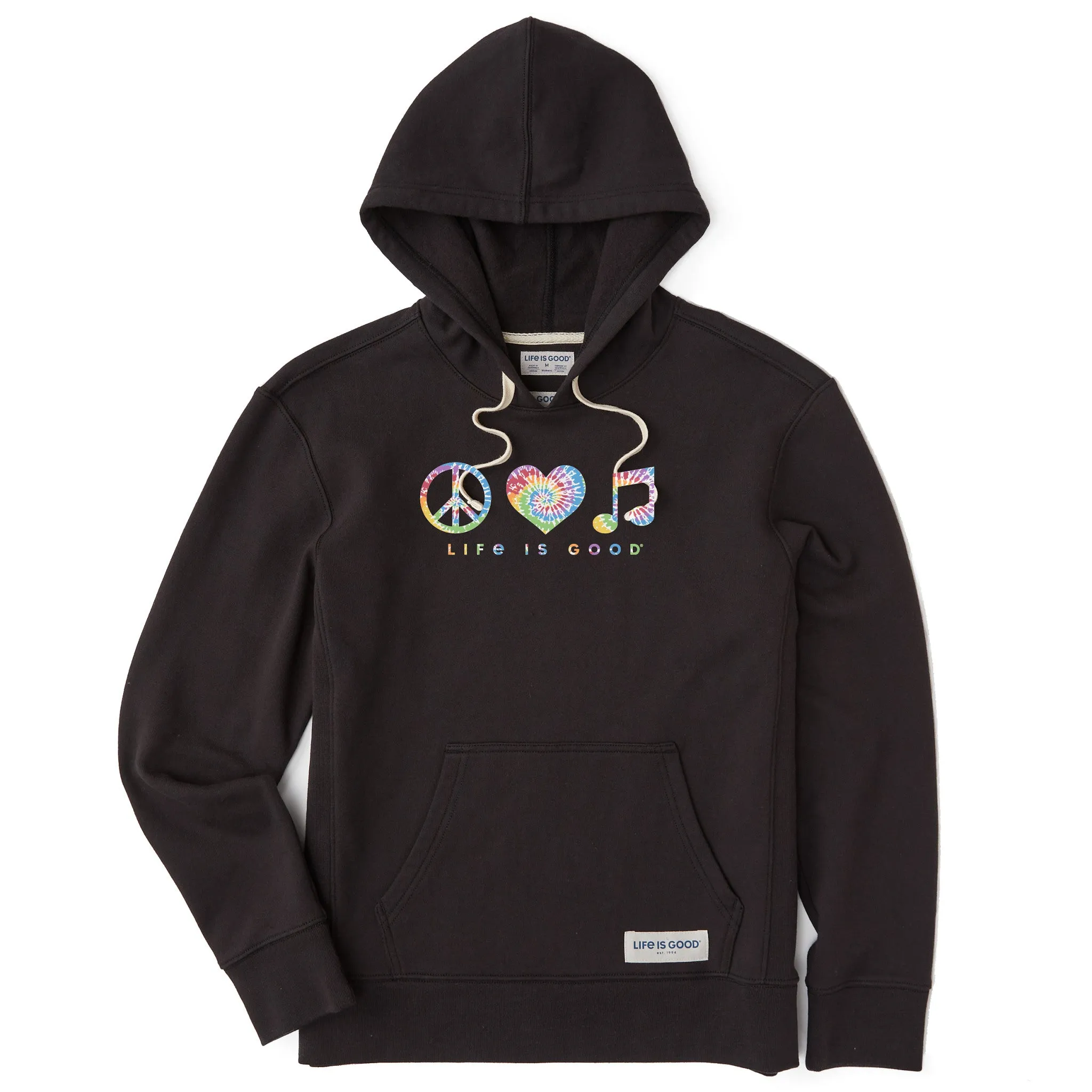 Women's Tie Dye Peace Love Music Simply True Fleece Hoodie sold by Life is Good