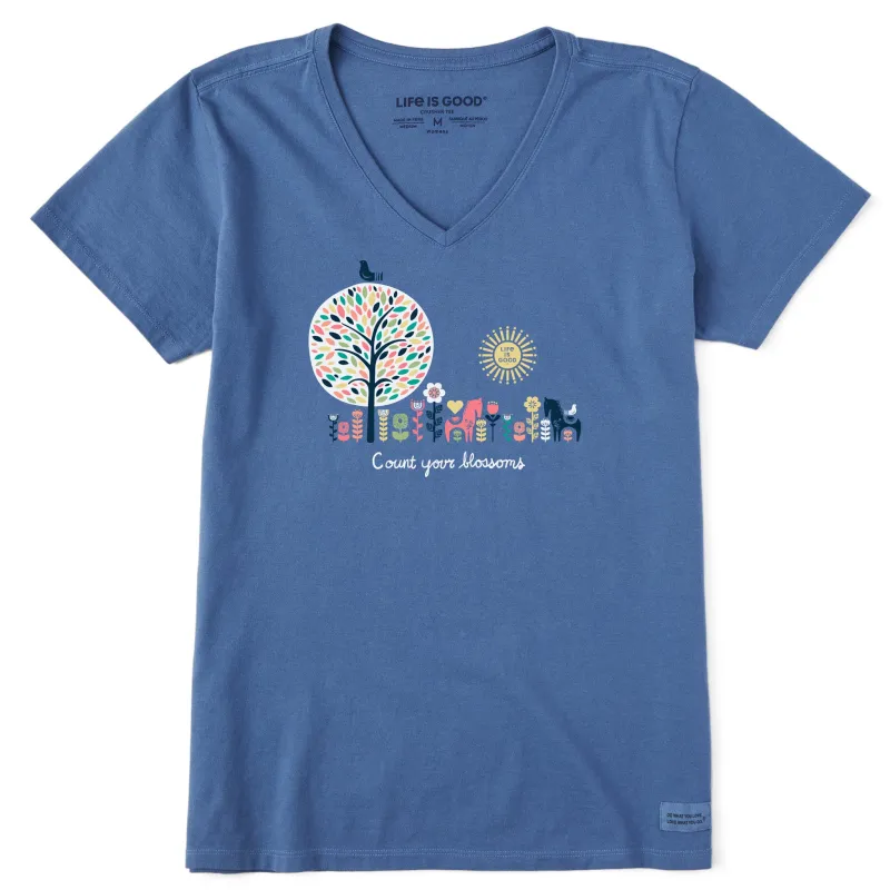 Women's Count your Blossoms Short Sleeve Crusher Vee sold by Life is Good