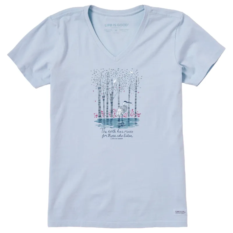 Women's Earth Has Music Heron Short Sleeve Crusher Vee sold by Life is Good