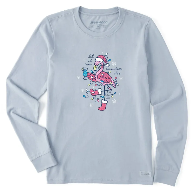 Women's Let It Snow Flamingo Long Sleeve Crusher Tee sold by Life is Good