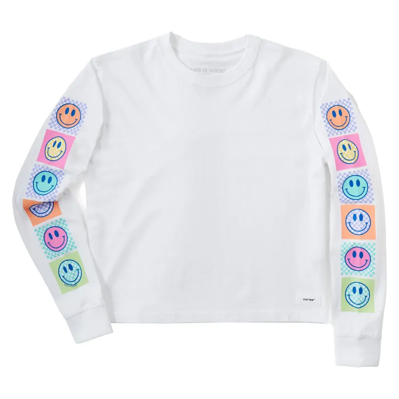 Women's Checkered Smiles Long Sleeve Crusher Boxy Tee sold by Life is Good