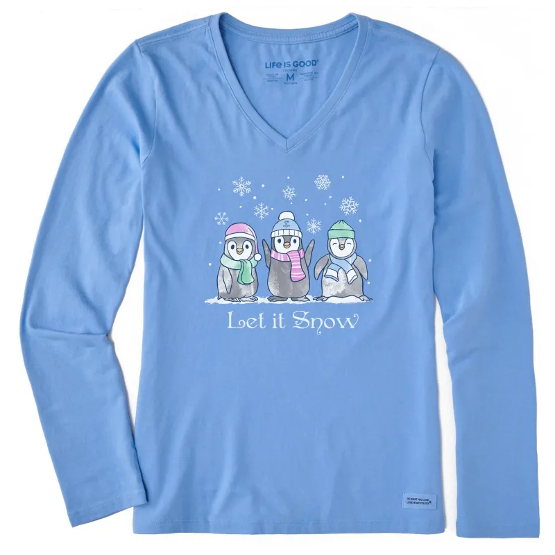 Women's Let it Snow Penguins Long Sleeve Crusher Vee sold by Life is Good