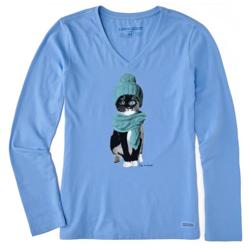 Women's Photoreal Black Kitten Long Sleeve Crusher Vee made by Life is Good