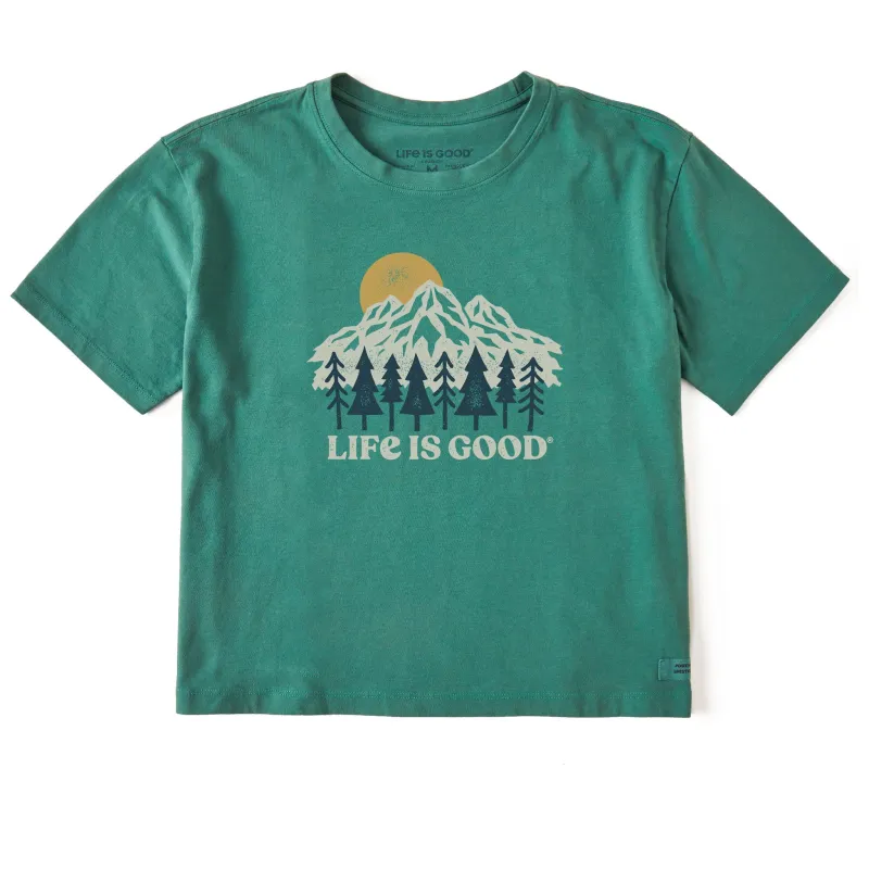 Women's Mountains and Trees Short Sleeve Crusher Boxy Tee sold by Life is Good