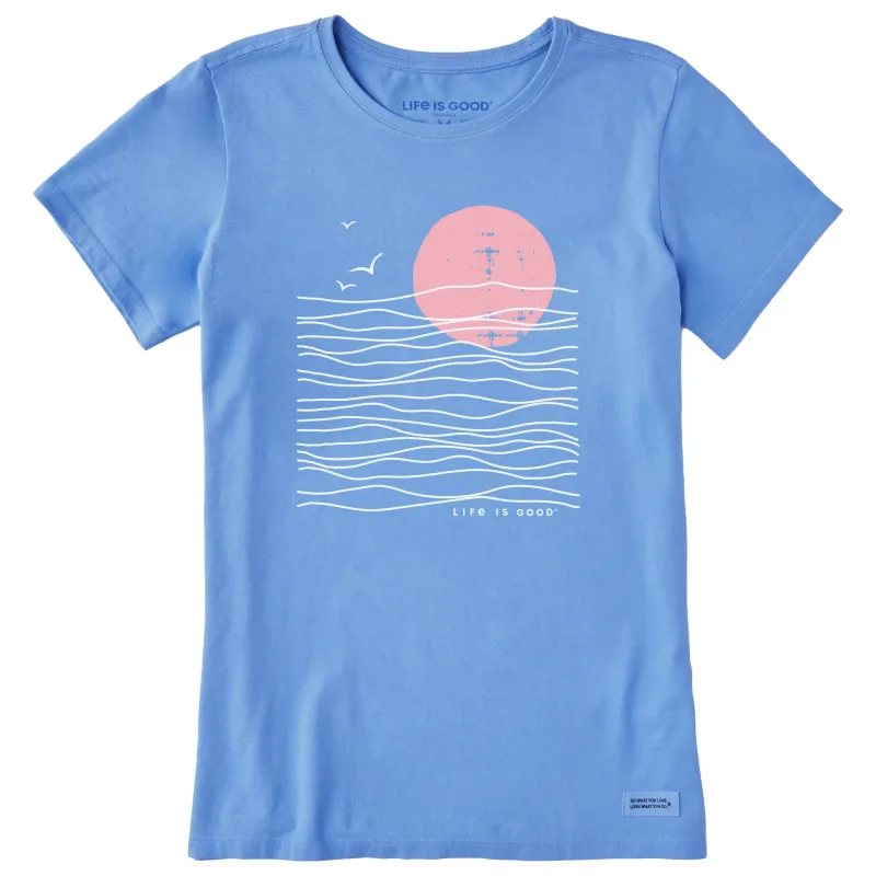 Women's Life is Good Sunset Waves Short Sleeve Crusher Tee sold by Life is Good