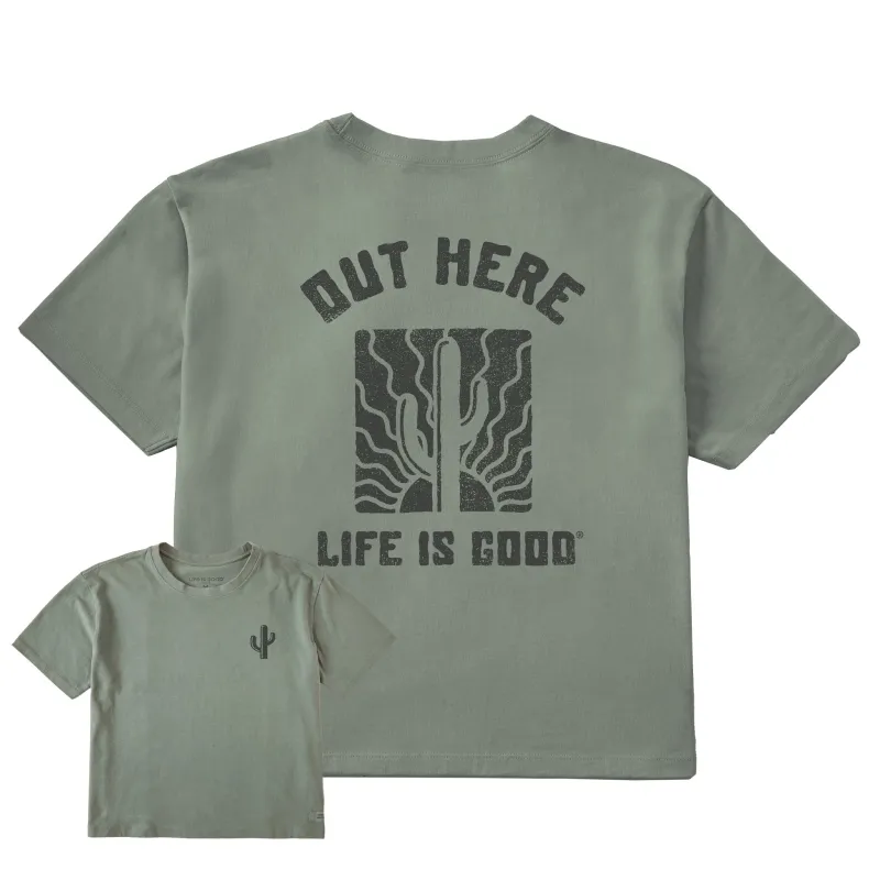Women's Out Here Cactus Sunset Short Sleeve Crusher Boxy Tee sold by Life is Good