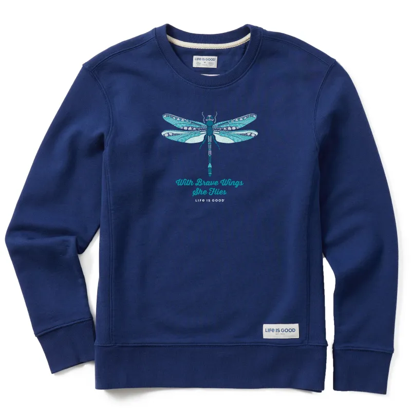 Women's Detailed Dragonfly Simply True Fleece Crew sold by Life is Good
