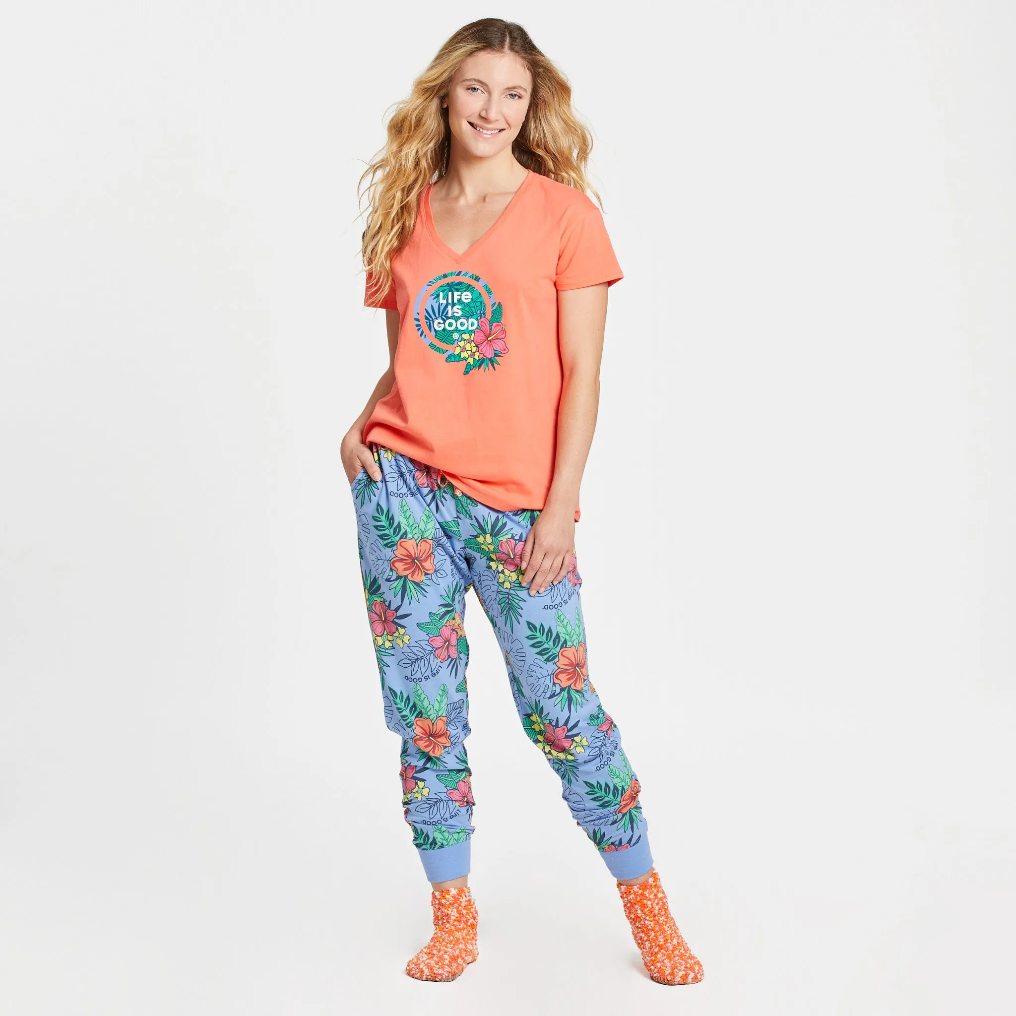 Women's Tropical Hibiscus Palm Coin Snuggle Up Relaxed Sleep Vee sold by Life is Good product image thumbnail 4