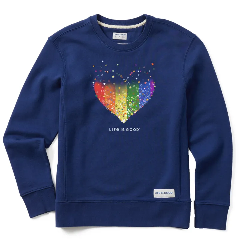 Women's Evaporating Rainbow Heart Simply True Fleece Crew sold by Life is Good