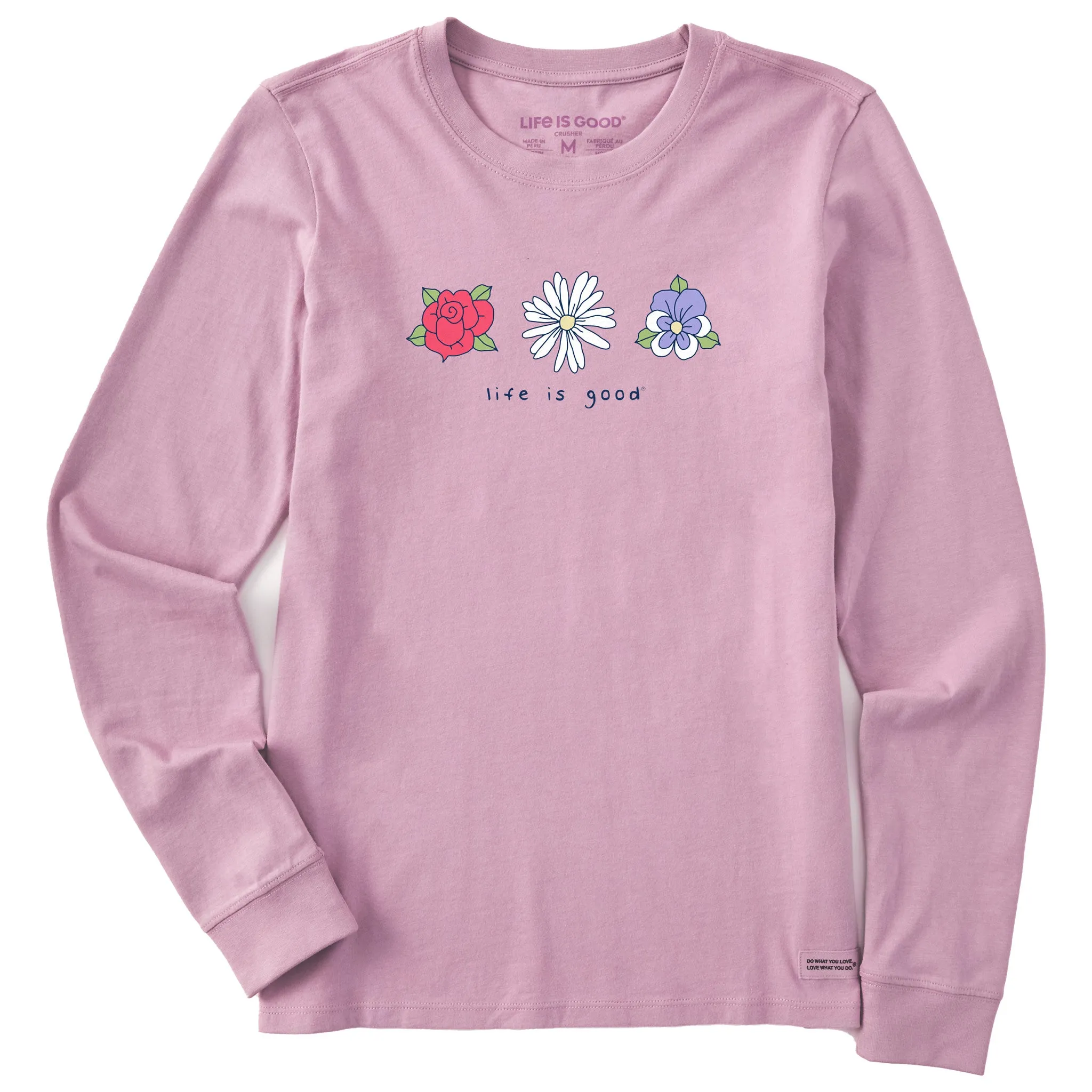 Women's 3 Flowers Rose Daisy Pansy Long Sleeve Crusher Tee sold by Life is Good