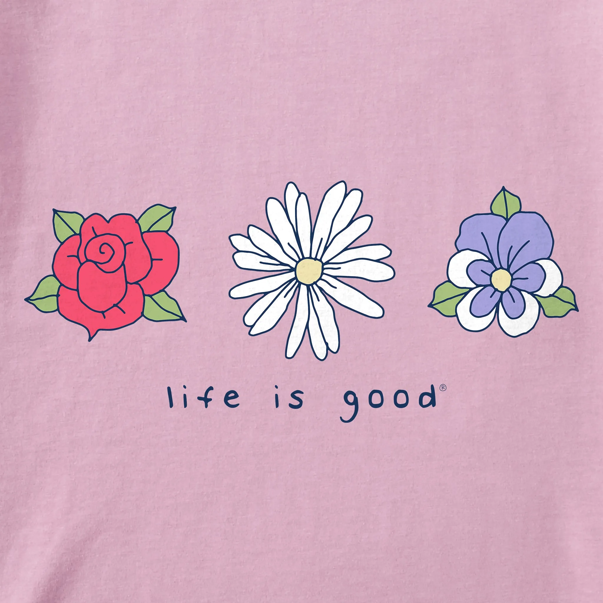Women's 3 Flowers Rose Daisy Pansy Long Sleeve Crusher Tee sold by Life is Good product image thumbnail 2