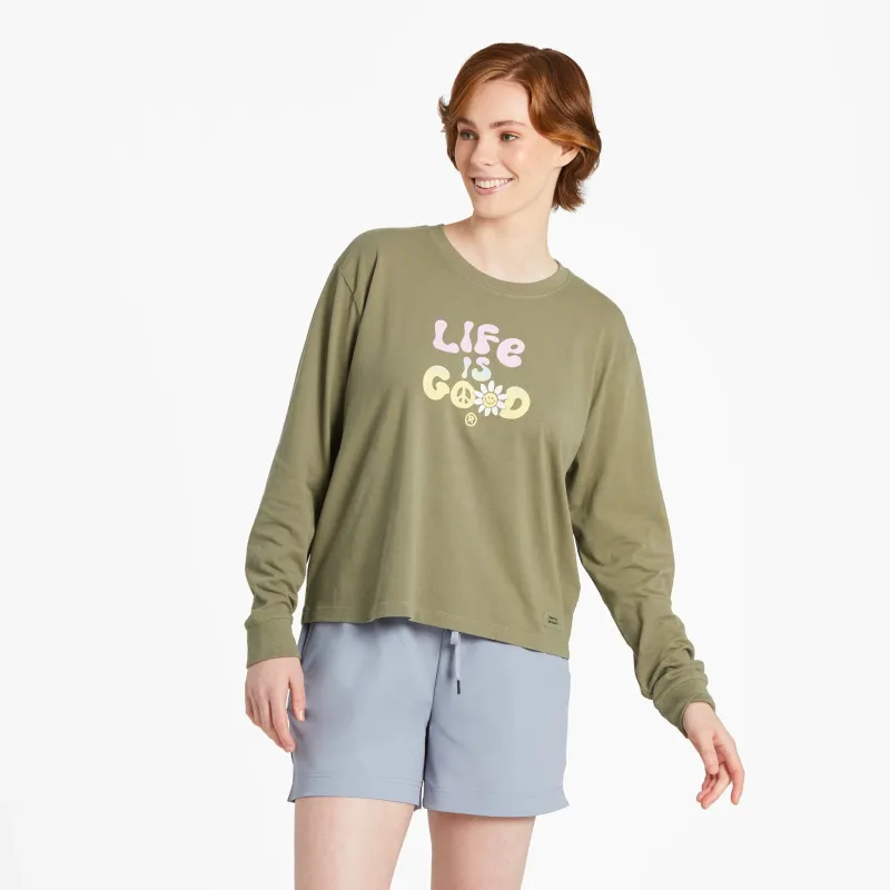 Women's Peace Daisy LIG Long Sleeve Crusher Boxy Tee sold by Life is Good