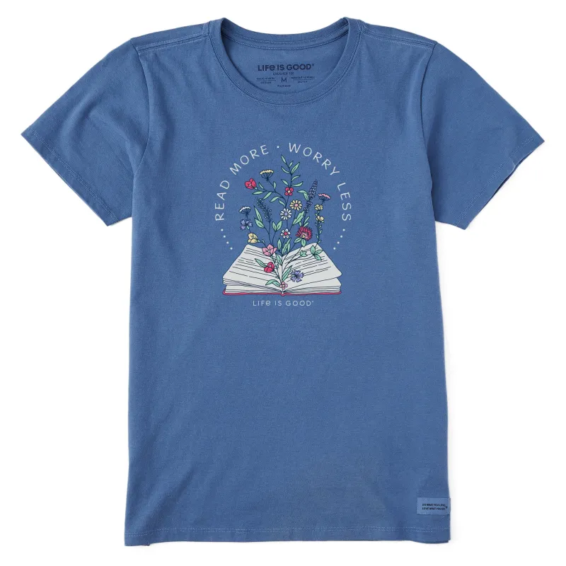 Women's Read More Flower Book Short Sleeve Tee sold by Life is Good