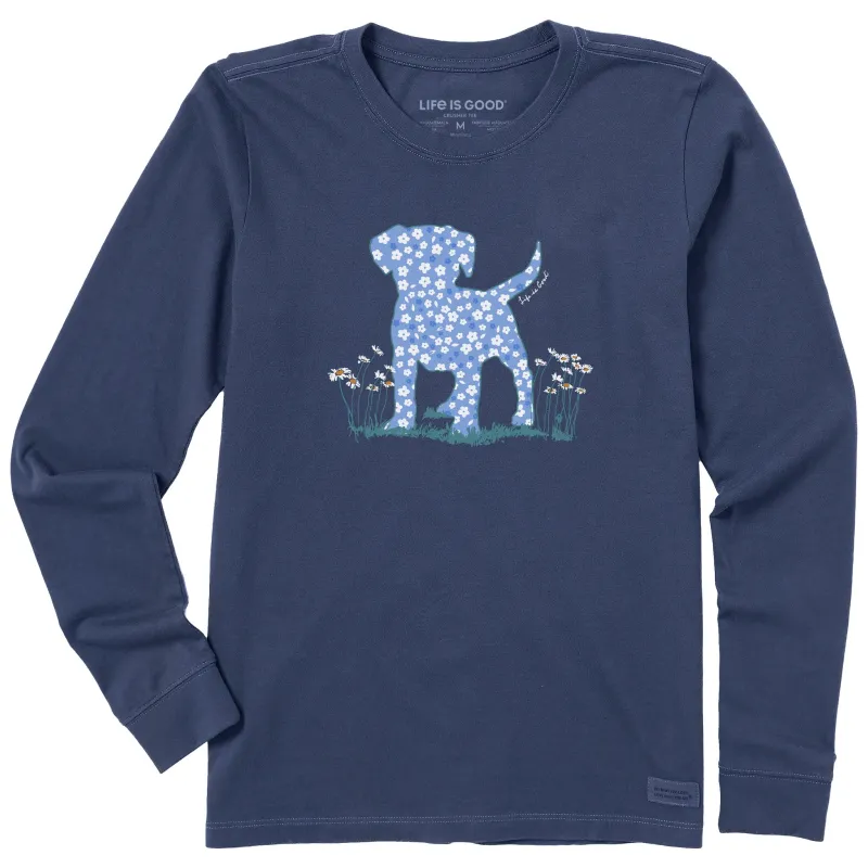 Women's Patterna Daisy Dog Long Sleeve Crusher Tee sold by Life is Good