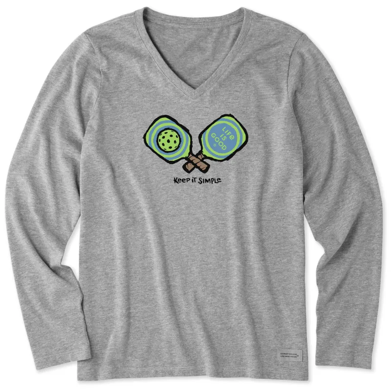 Women's Keep It Simple Pickleball Long Sleeve Crusher Vee sold by Life is Good