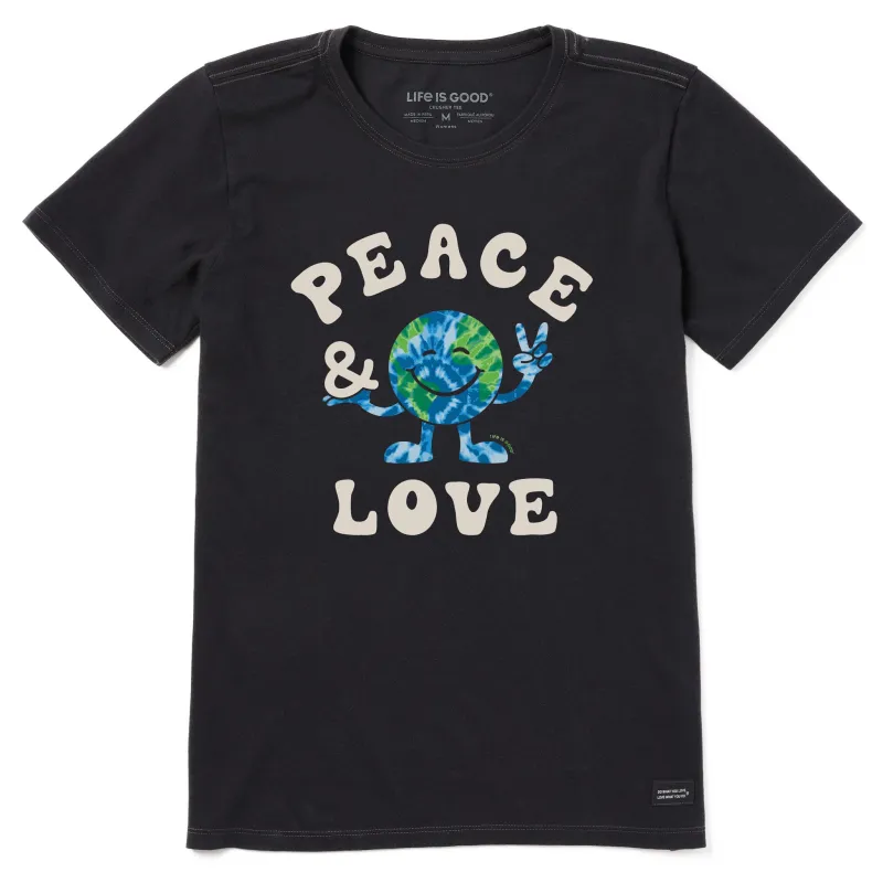 Women's Tie Dye Peace & Love Earth Short Sleeve Tee sold by Life is Good