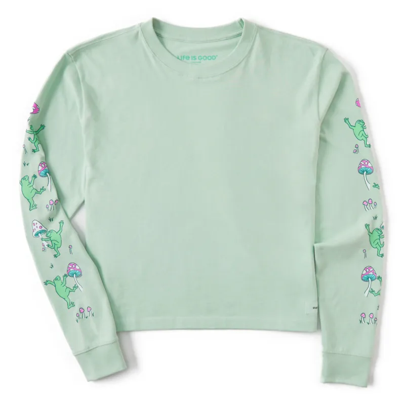 Women's Dancing Frogs and Mushrooms Long Sleeve Crusher Boxy Tee sold by Life is Good