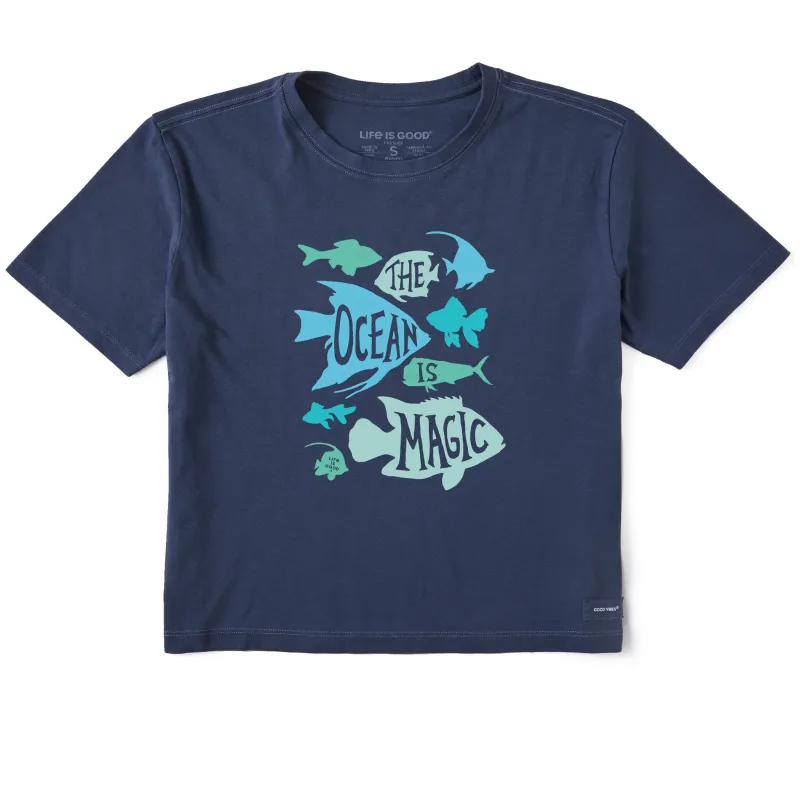 Women's Ocean is Magic Fish Short Sleeve Crusher Boxy Tee sold by Life is Good