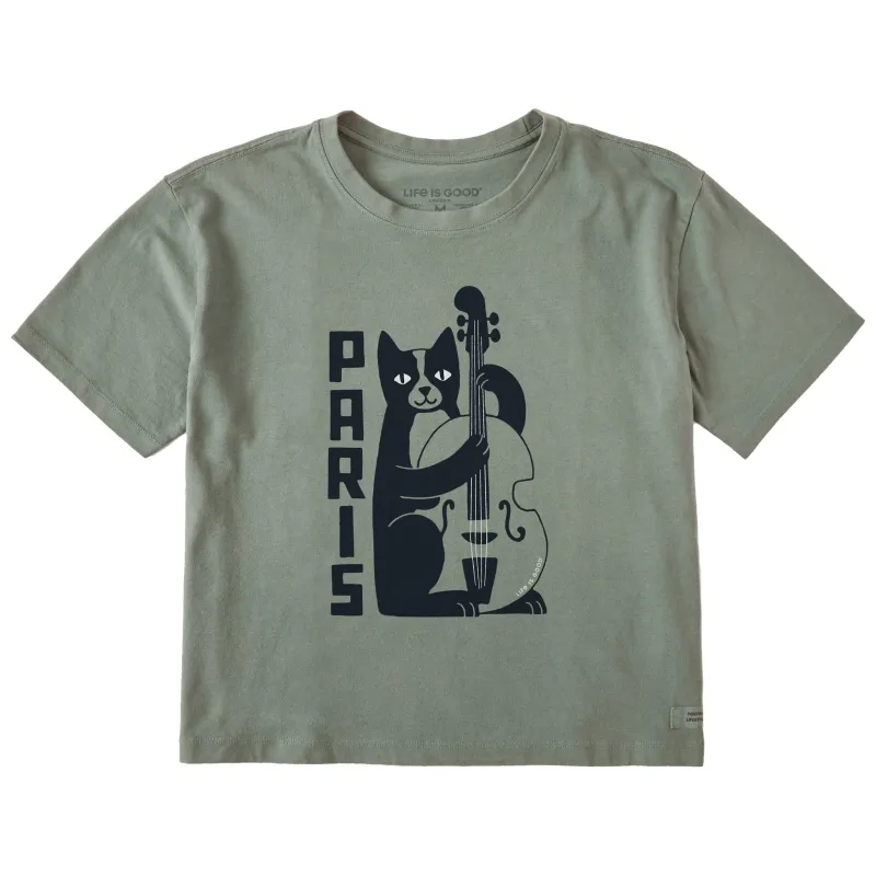 Women's Paris Jazz Cat Short Sleeve Crusher Boxy Tee sold by Life is Good