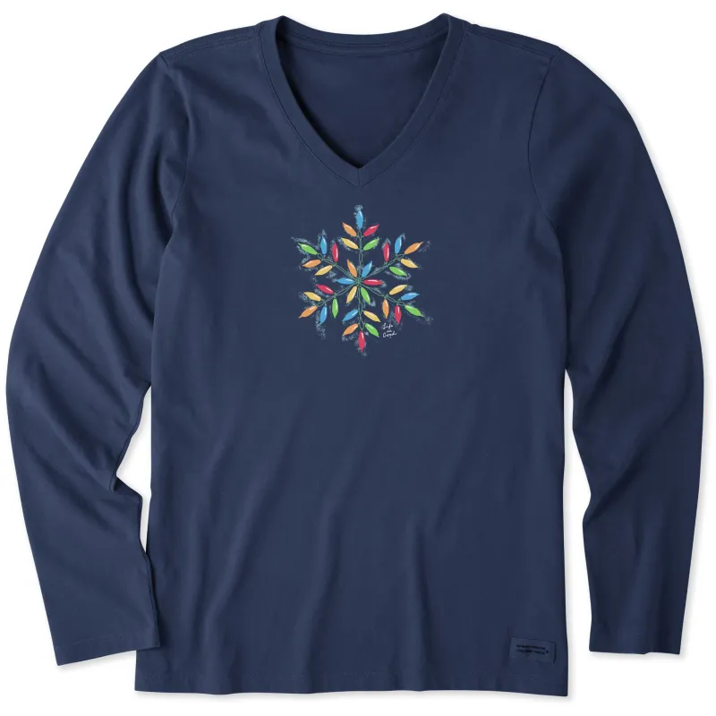 Women's Snowflake Holiday Lights Long Sleeve Crusher Vee sold by Life is Good