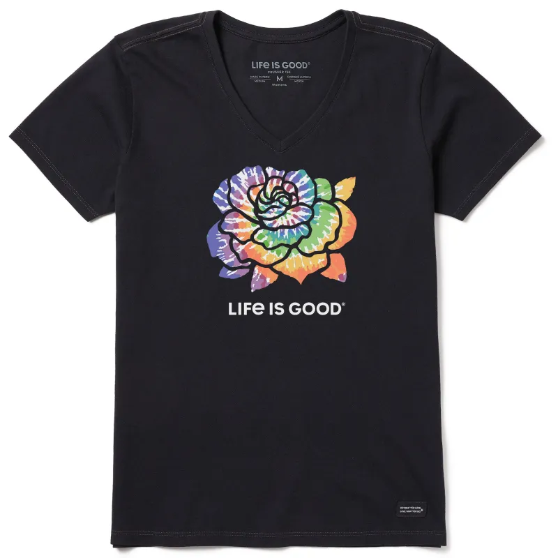 Women's Tie Dye Rose Short Sleeve Vee sold by Life is Good