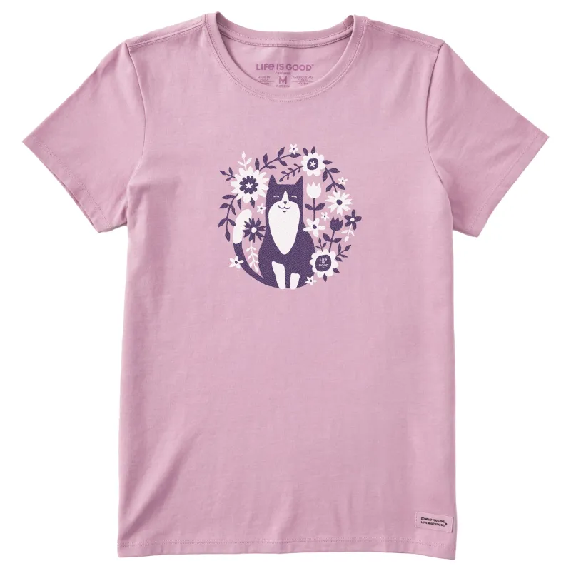 Women's Flower Circle Cat Short Sleeve Tee sold by Life is Good