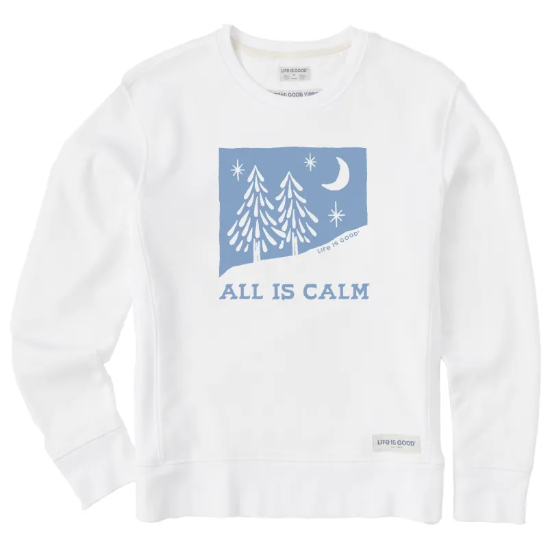 Women's All is Calm Snowy Pines Simply True Crew sold by Life is Good