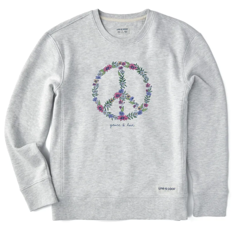 Women's Wildflower Love Peace Sign Simply True Fleece Crew sold by Life is Good