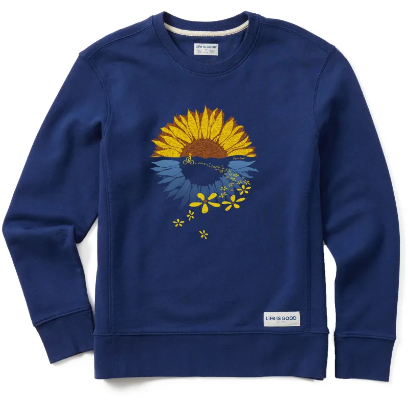 Women's Macro-Micro Sunflower  Bike Ride Simply True Fleece Crew sold by Life is Good