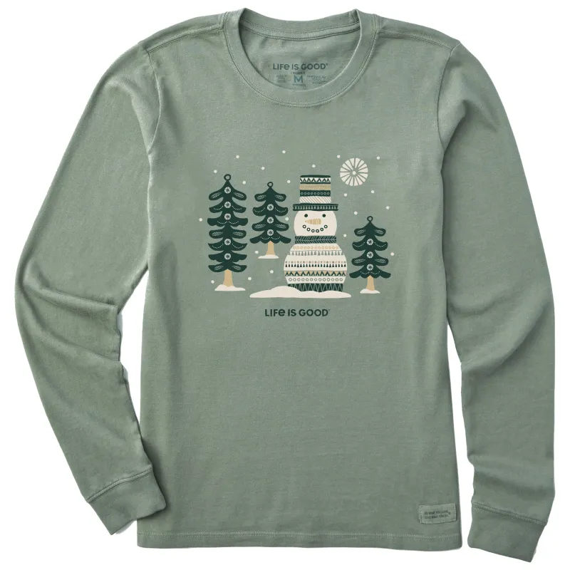 Women's Snowman and Trees Long Sleeve Crusher Tee sold by Life is Good